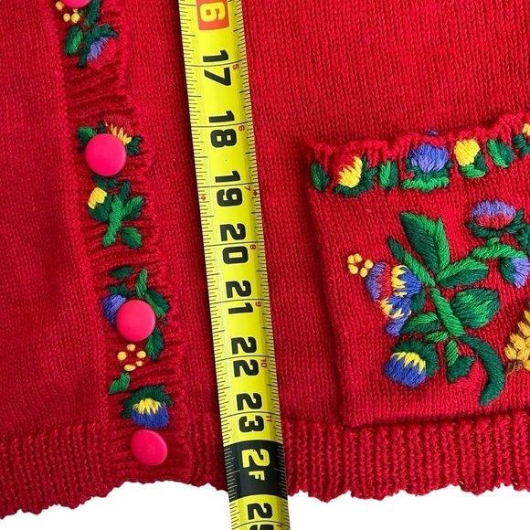 Vintage 90s Heavily Embroidered Floral Cardigan Folk Art Cottagcore Prairie S - Picture 15 of 16
